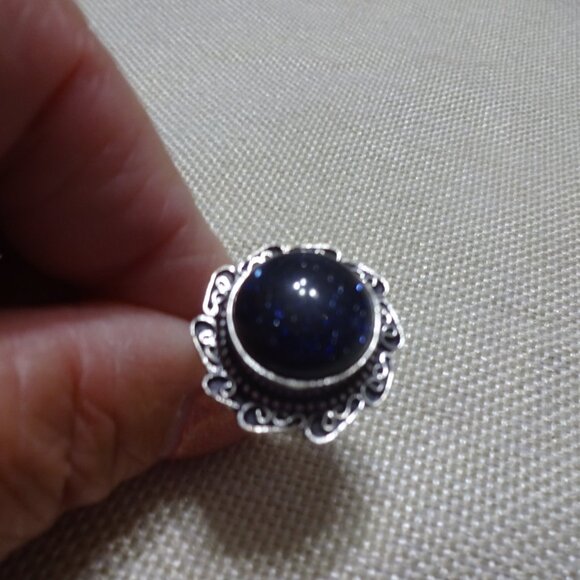 Sparkling BLUE SUNSTONE Handmade Sterling 925 Ring Size 7.75 #381C - Picture 2 of 3